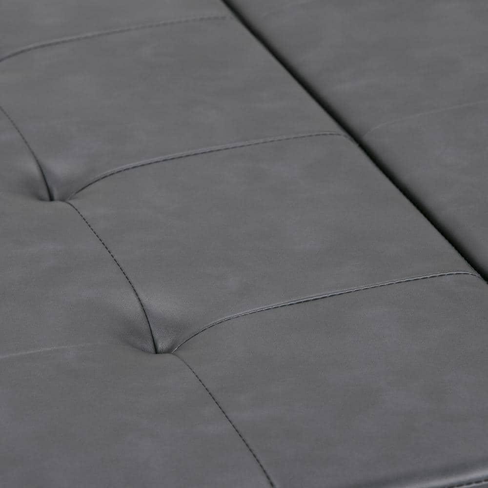 Simpli Home Dover 36"W Upholstered Square Coffee Table Storage Ottoman with Split Tufted Lift Top