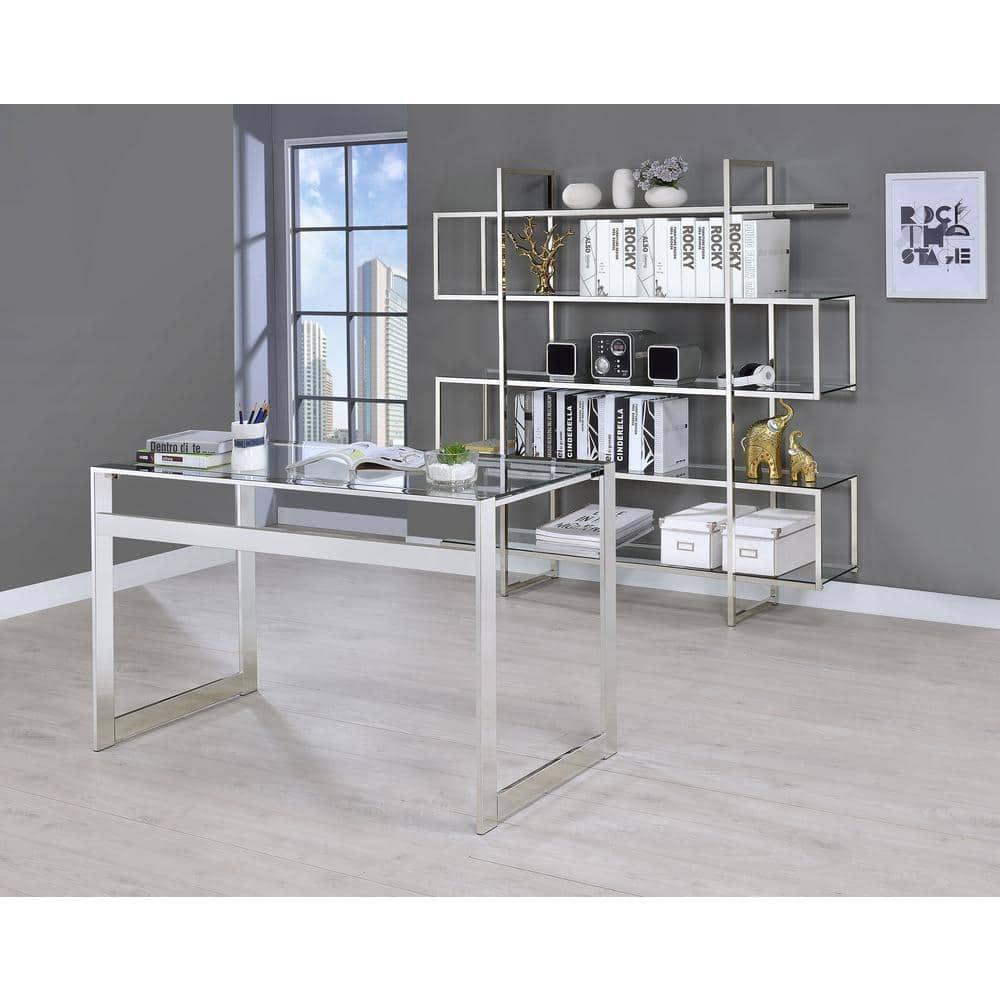 Hartford Minimal Glass Top Writing Desk Chrome - Coaster