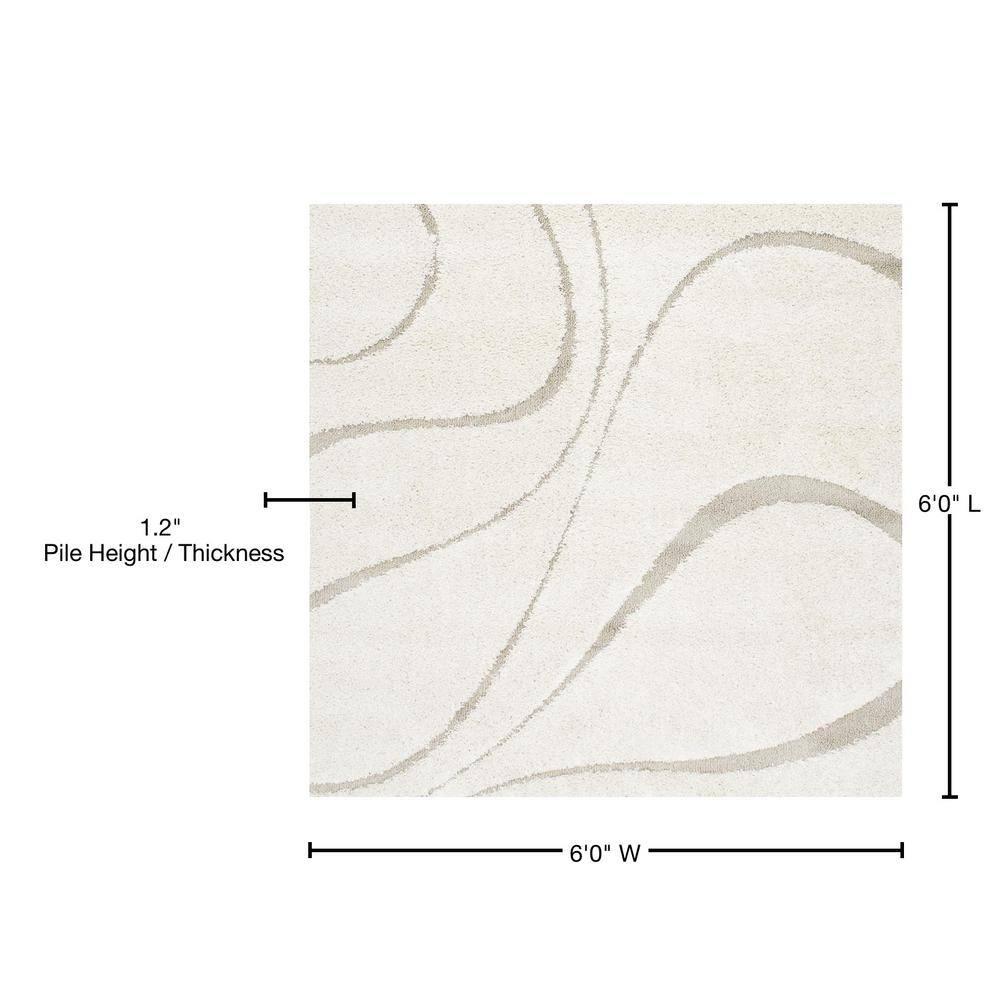 Nuloom Carolyn Abstract 6 Square Shag Indoor Area Rug for Living Room Bedroom Dining Room Nursery, Cream/Beige