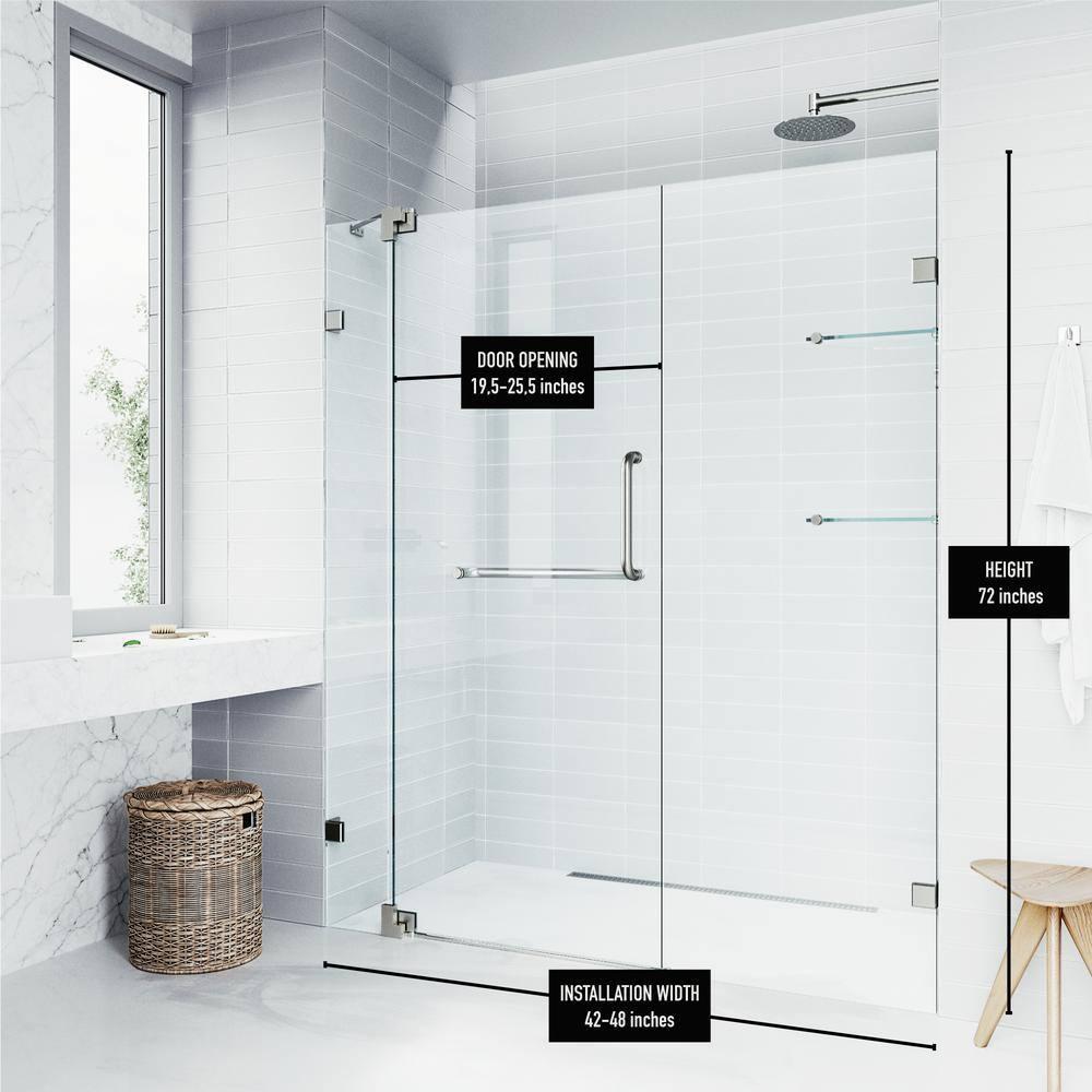 Pirouette 42-48" W x 72" H Pivot Frameless Shower Door with 3/8" Clear Glass