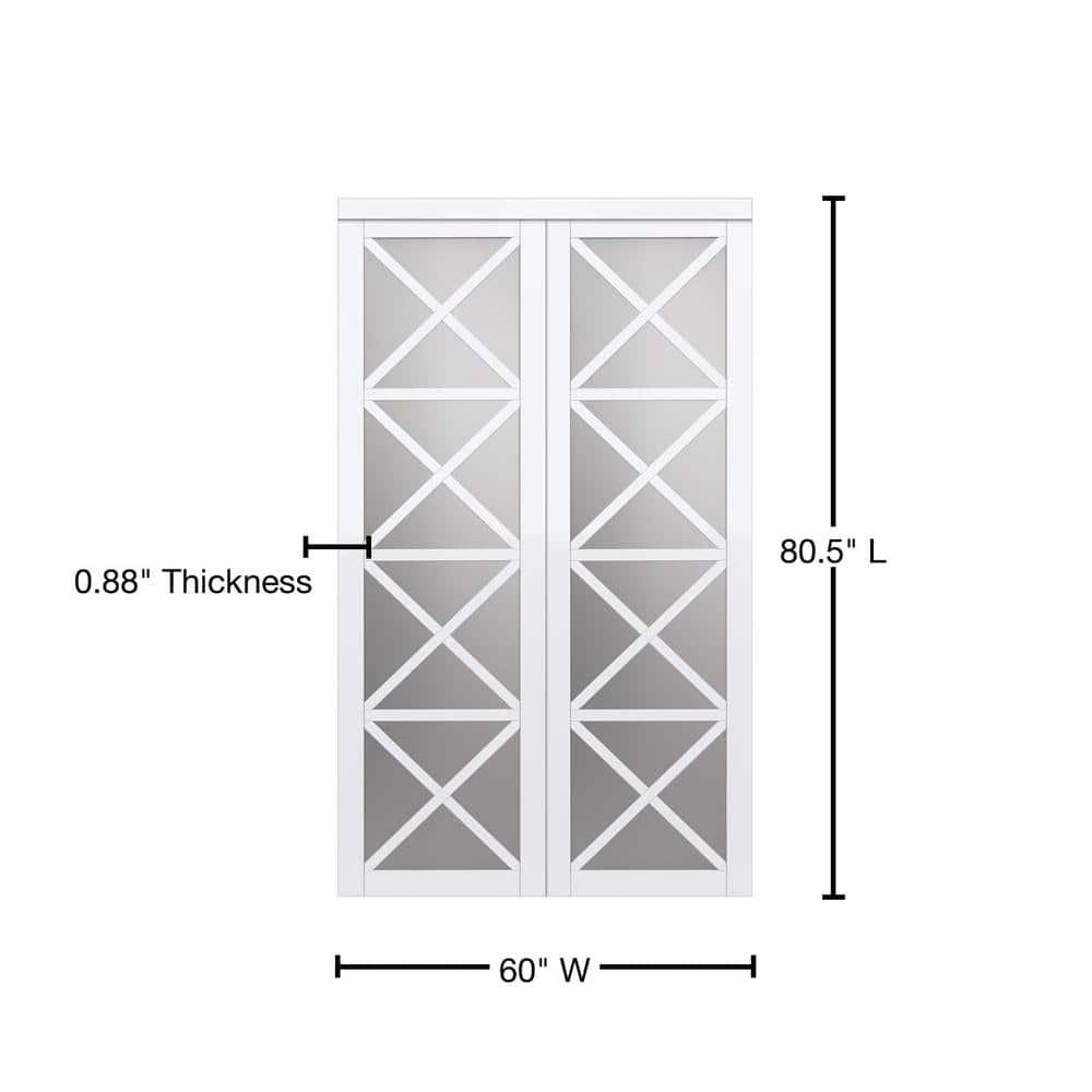 Renin Lace 80'' Solid + Manufactured Wood Mirrored Low-Gloss Sliding Closet Doors