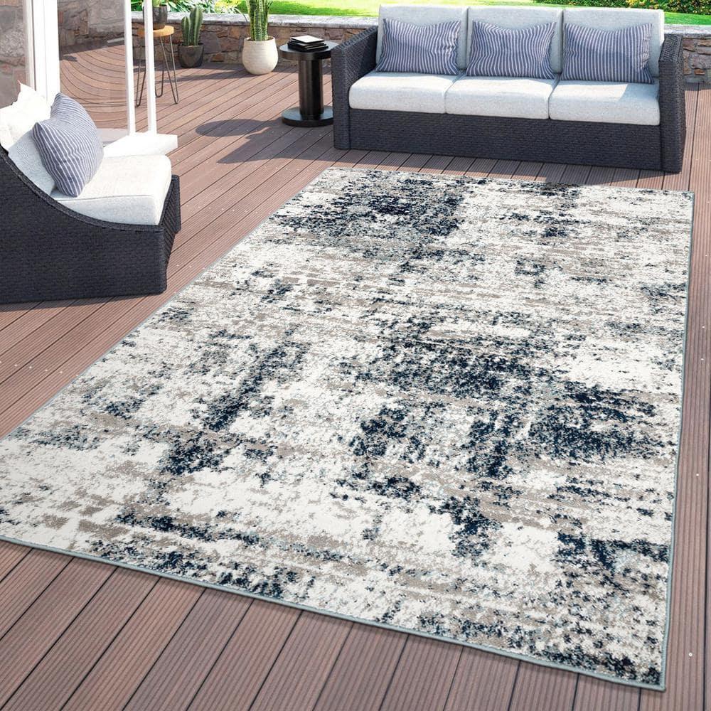 World Rug Gallery Distressed Abstract Blue 6'6" x 9' Area Rug