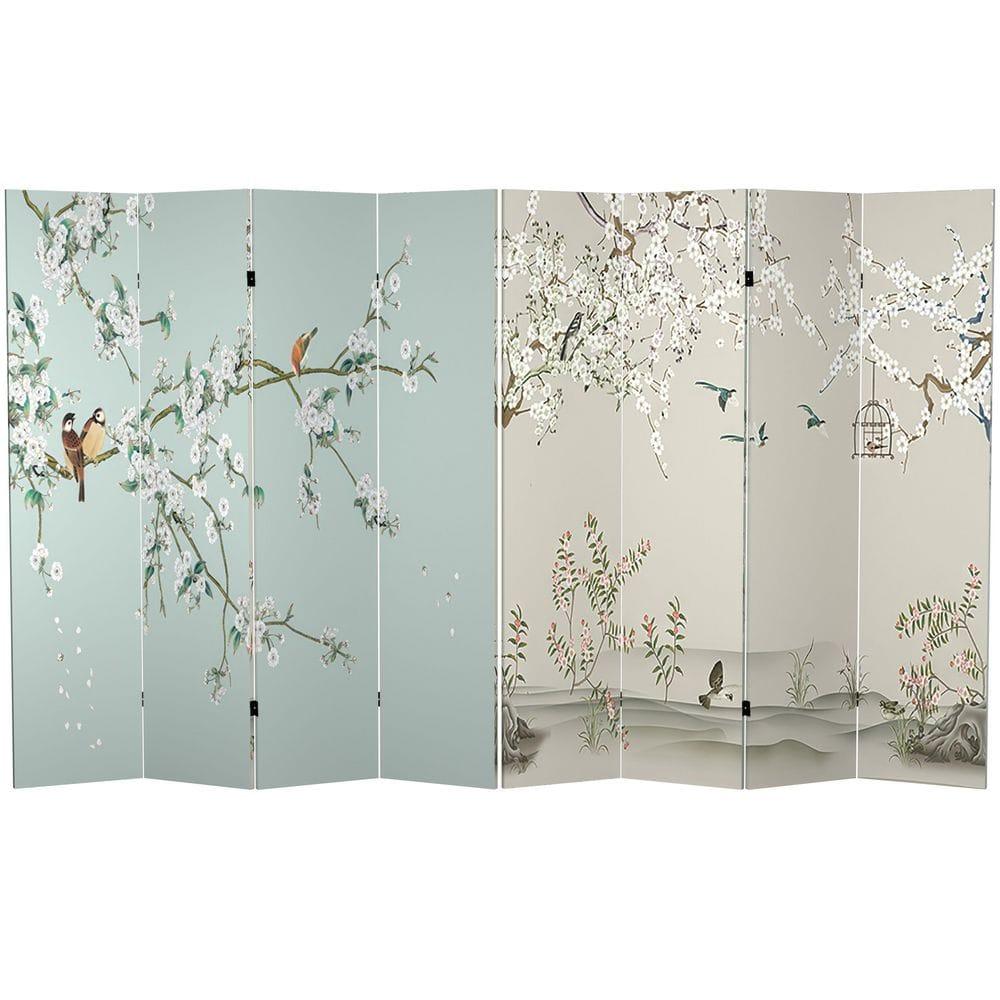 Oriental Furniture 6 Feet Tall Double Sided Birds and Plum Blossoms Canvas Room Divider