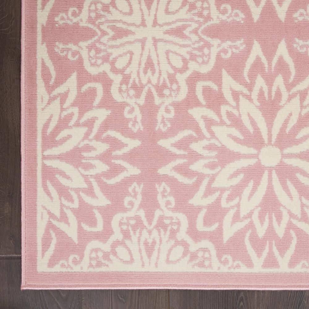 Nourison Jubilant Geometric Floral Ivory/Pink 5'3" x 7'3" Area Rug, (5' x 7')