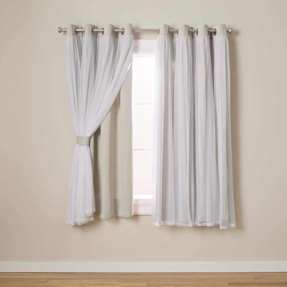 Set of 2 (63"x52") Caterina Layered Solid Blackout with Sheer Top Curtain Panels Gray - Exclusive Home: Thermal Insulated