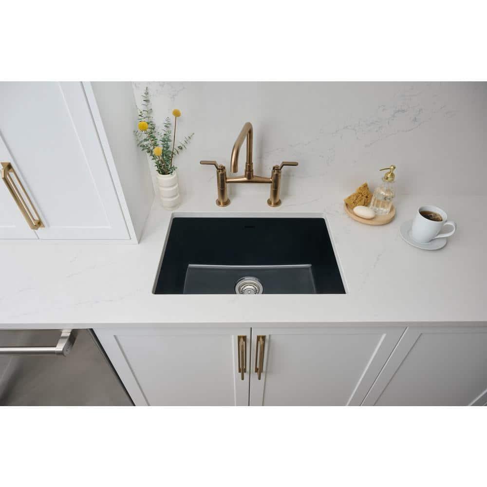Ruvati 24-inch Fireclay Undermount / Drop-in Topmount Kitchen Sink Single Bowl - Glossy Black
