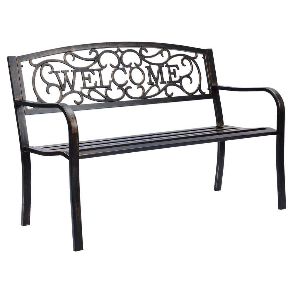 Topcobe Outdoor Furniture Steel Frame Porch Garden Bench, Patio Furniture, Bronze