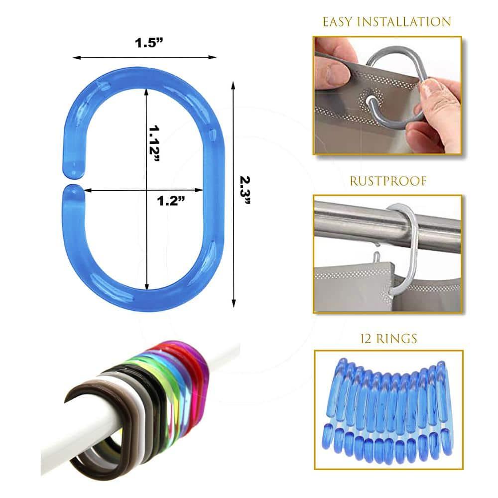 Evideco Solid Plastic Shower Curtain Hooks Rings (Set of 12)