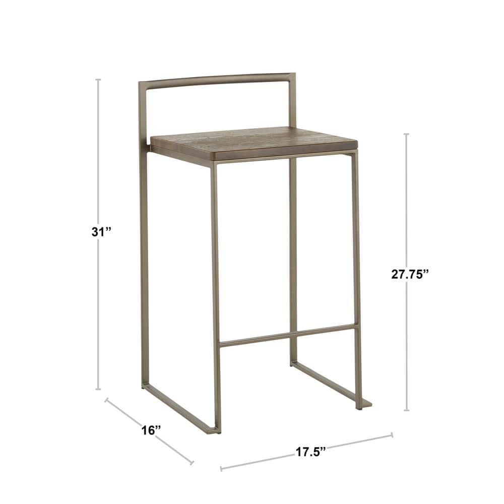Fuji Industrial Stackable Counter Stool in Antique with an Espresso Wood-Pressed Grain Bamboo Seat by LumiSource - Set of 2