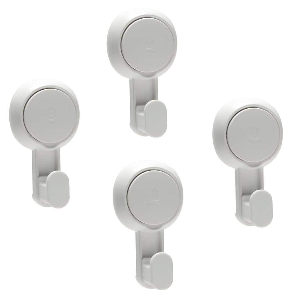 Bath Bliss 4 Pack Plastic Gel-Suction Power Hooks, White