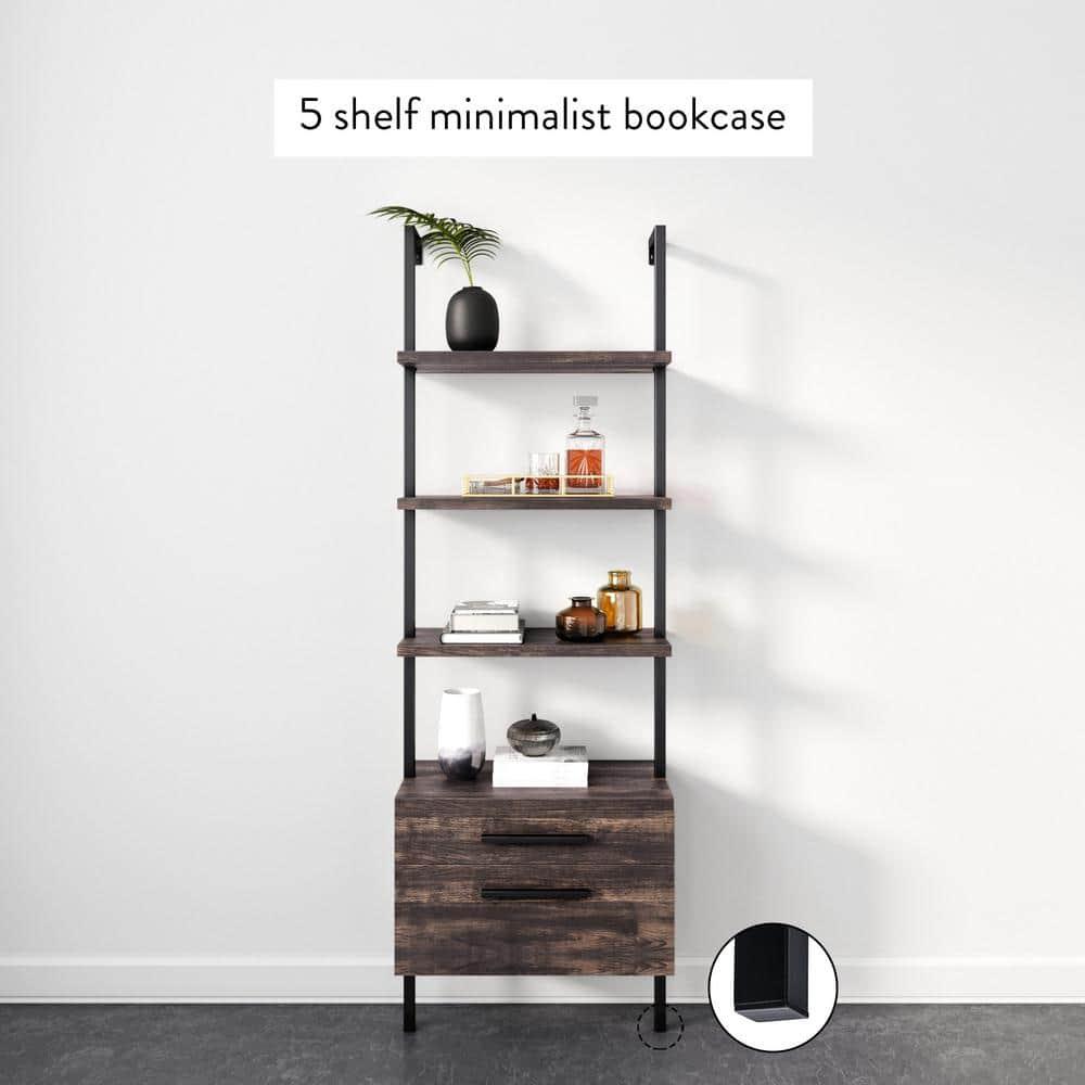 73" Wood Ladder Bookshelf with Storage - Nathan James