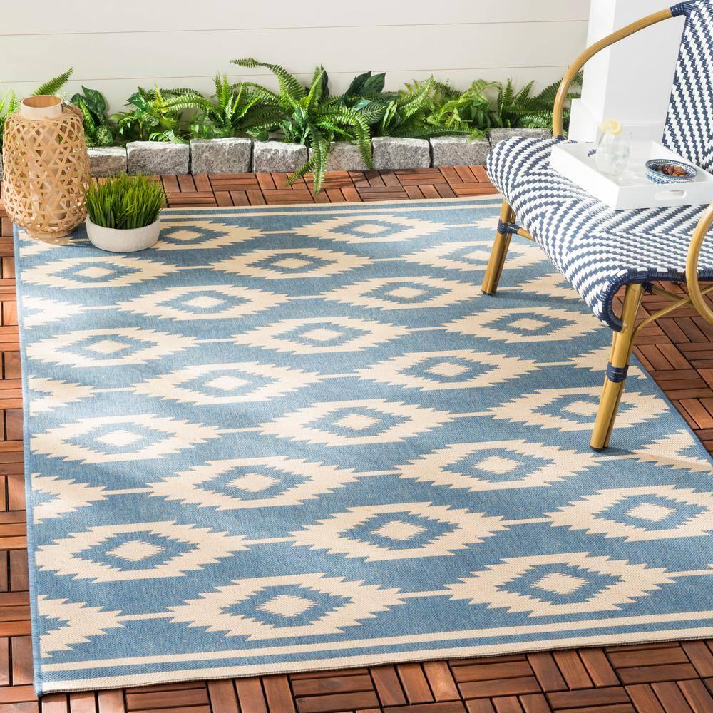 Beach House BHS171 POWER LOOMED Indoor/Outdoor Runner Rug - Cream/Blue - 2'2"x4' - Safavieh