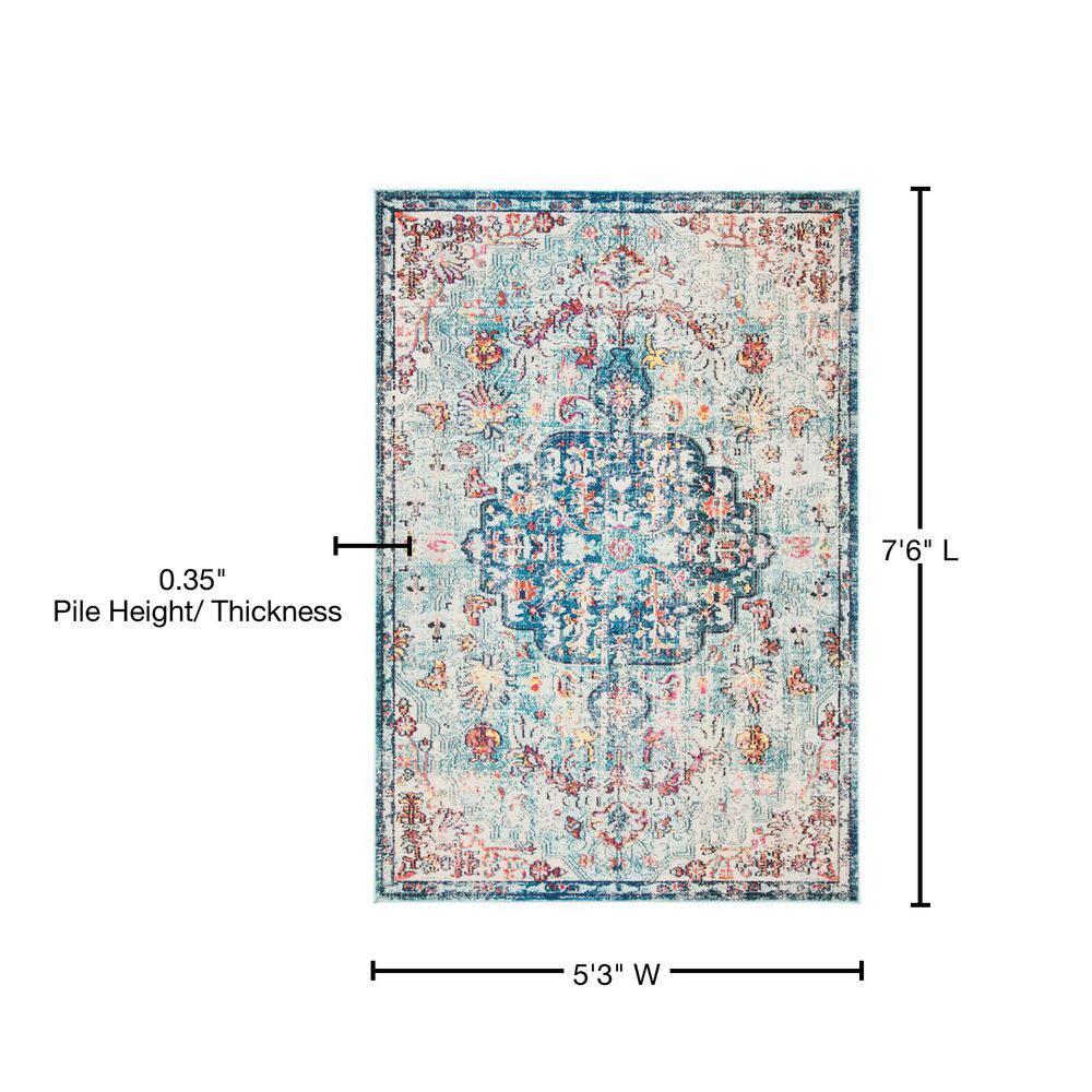 SAFAVIEH Madison Joandra Vintage Floral Area Rug, Navy/Light Blue, 5'3" x 7'6"