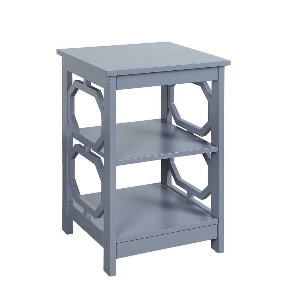 Gray Round Wood End Table with Shelves