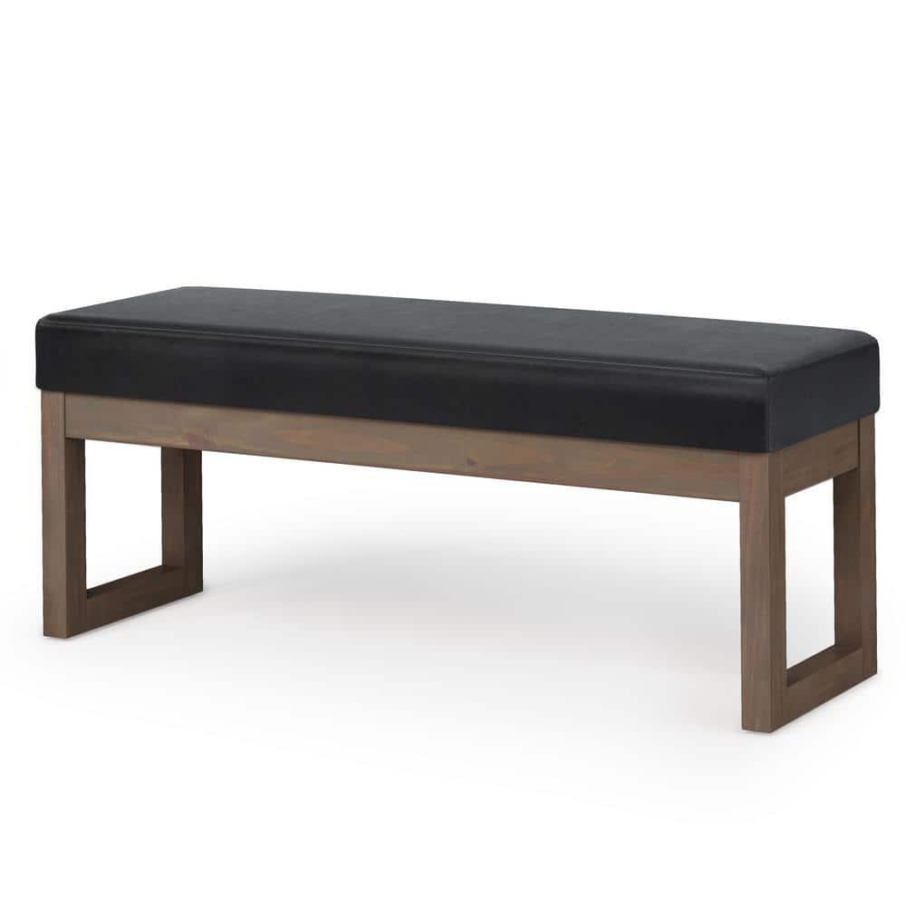 Simpli Home Milltown Ottoman Bench with Upholstered Seat and Solid Wood Frame