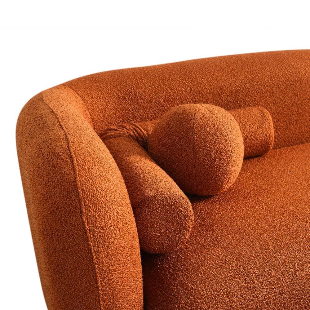 Pemberly Row Luxury Modern Orange Boucle Fabric Curvy Arm Couch