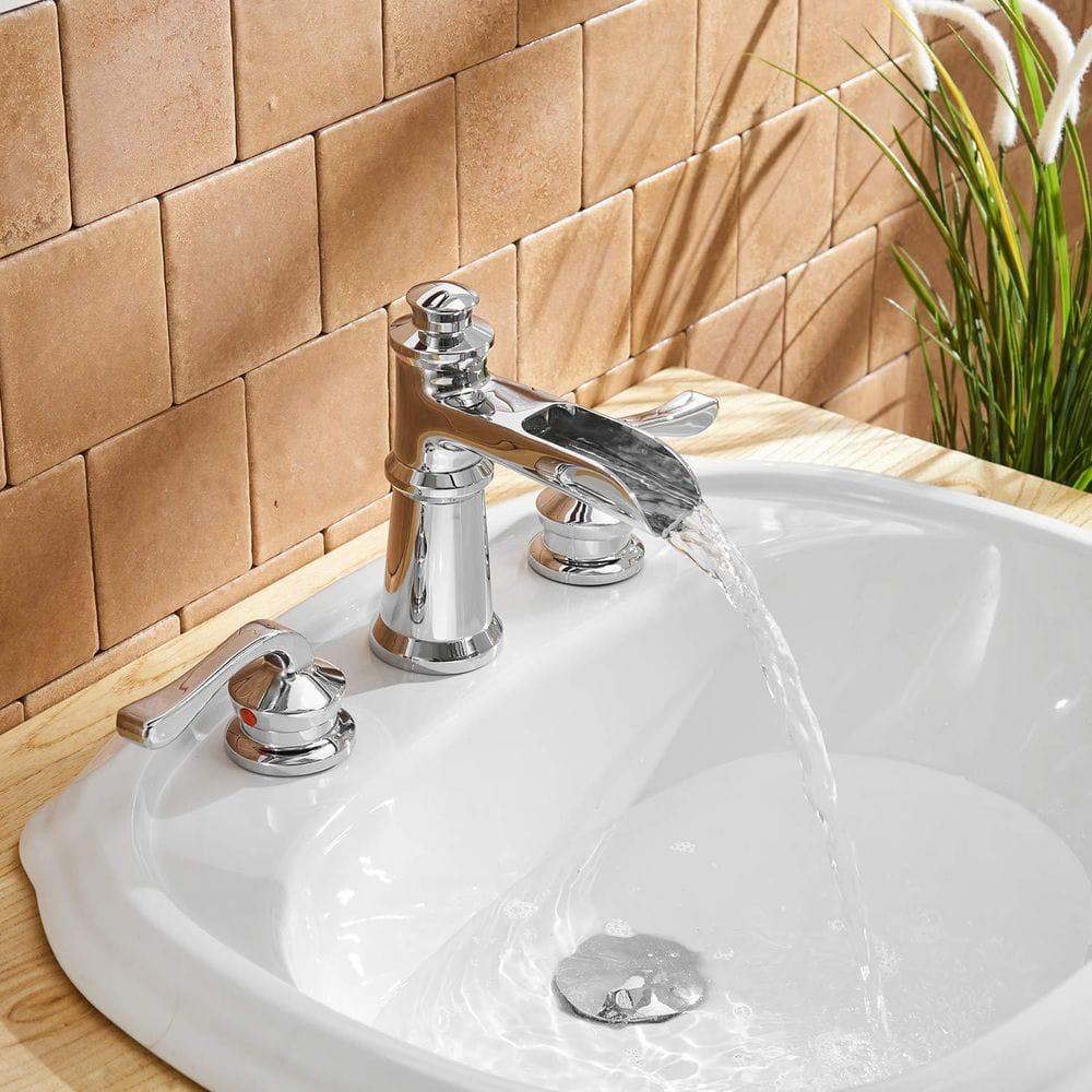 BWE 8 in. Waterfall Widespread 2-Handle Bathroom Faucet With Drain Assembly