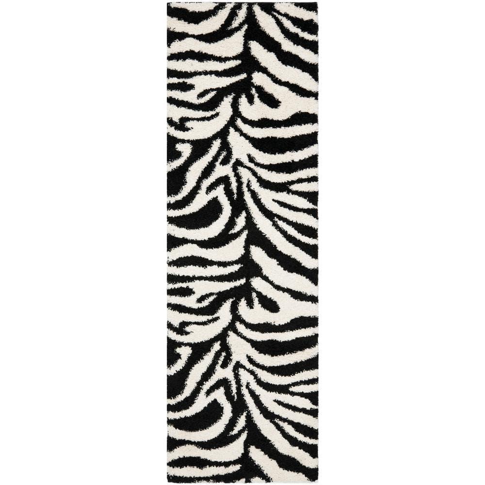 Florida Shag SG452 Power Loomed Indoor Runner Rug - Ivory/Black - 2'3"x11' - Safavieh.