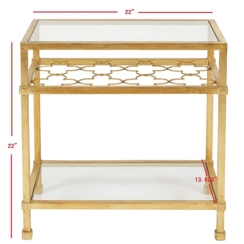 Hanzel Gold Leaf Glass Side Table - AMH8312A - Gold/Glass - Safavieh Couture