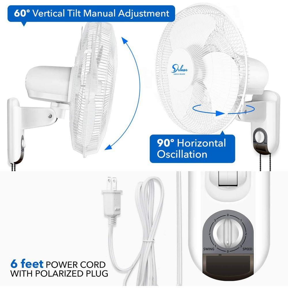 2 Pack 16 in. Indoor White Wall Mount Fan with Adjustable Tilt and Quiet Operation Oscillating