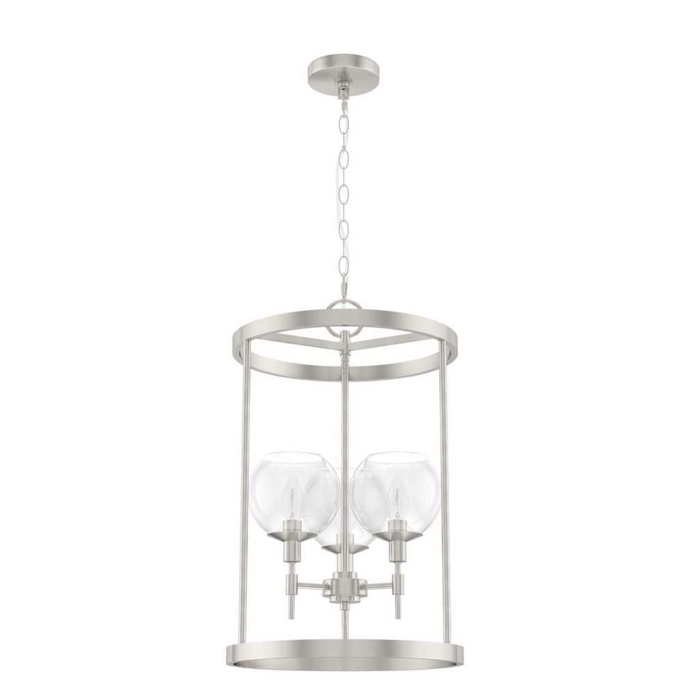 Hunter - Xidane 3-light Brushed Nickel, Medium Size Pendant Light, Dimmable, Mid Century Modern Style, Cylinder Shaped, for Bedrooms, Kitchens, Dining, Living Rooms - 19750