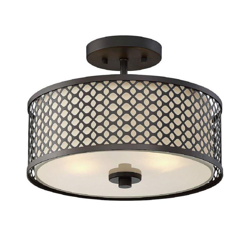 Elegant 13" Oil Rubbed Bronze Drum Ceiling Light with Cream Fabric Shade