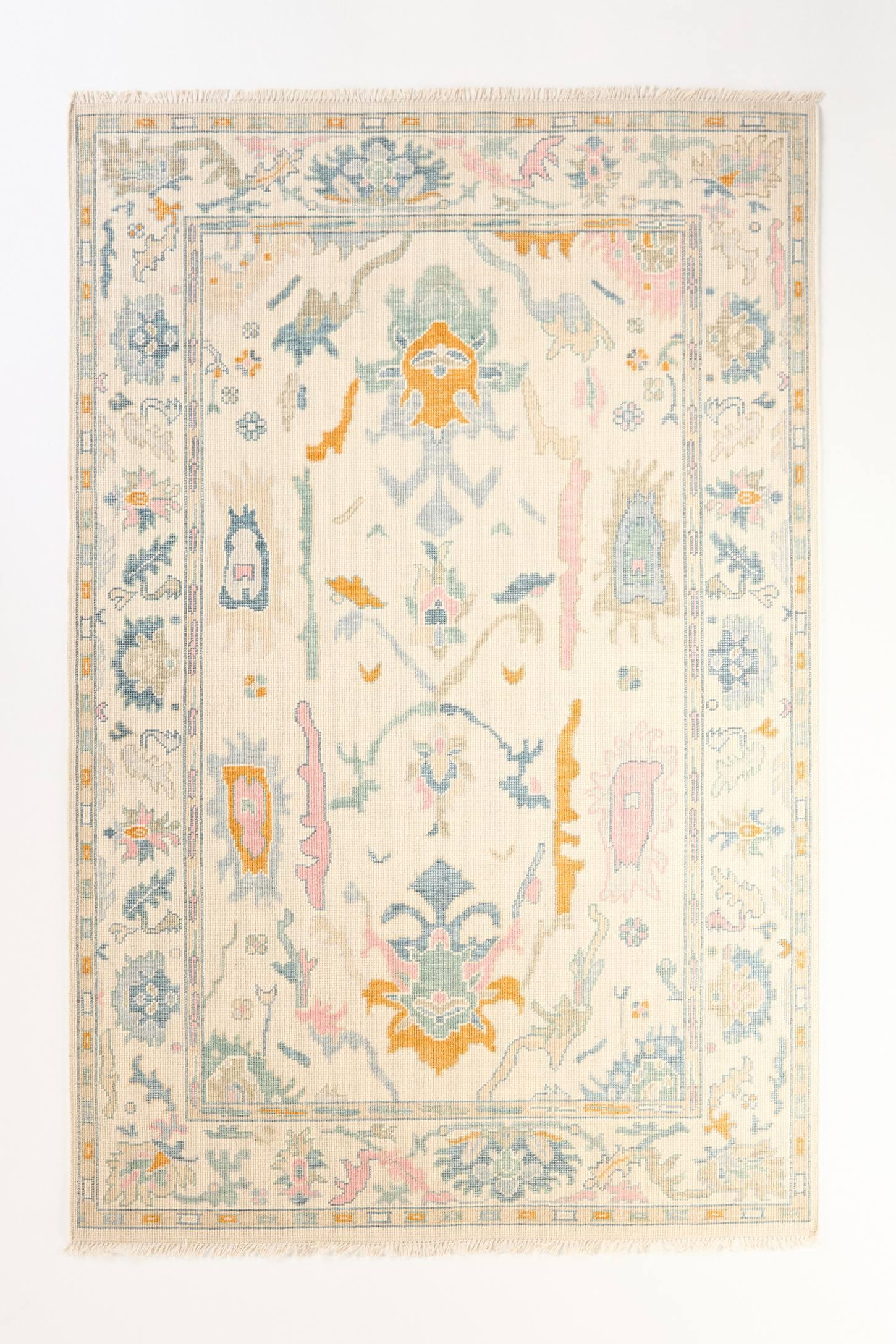 Feizy Karina Transitional Floral & Botanical, Ivory/Blue/Pink, 3'6" x 5'6" Accent Rug Easy Care Stain Resistant Fade Resistant Bohemian & Eclectic Bordered Design Carpet for Living Dining Bed Room