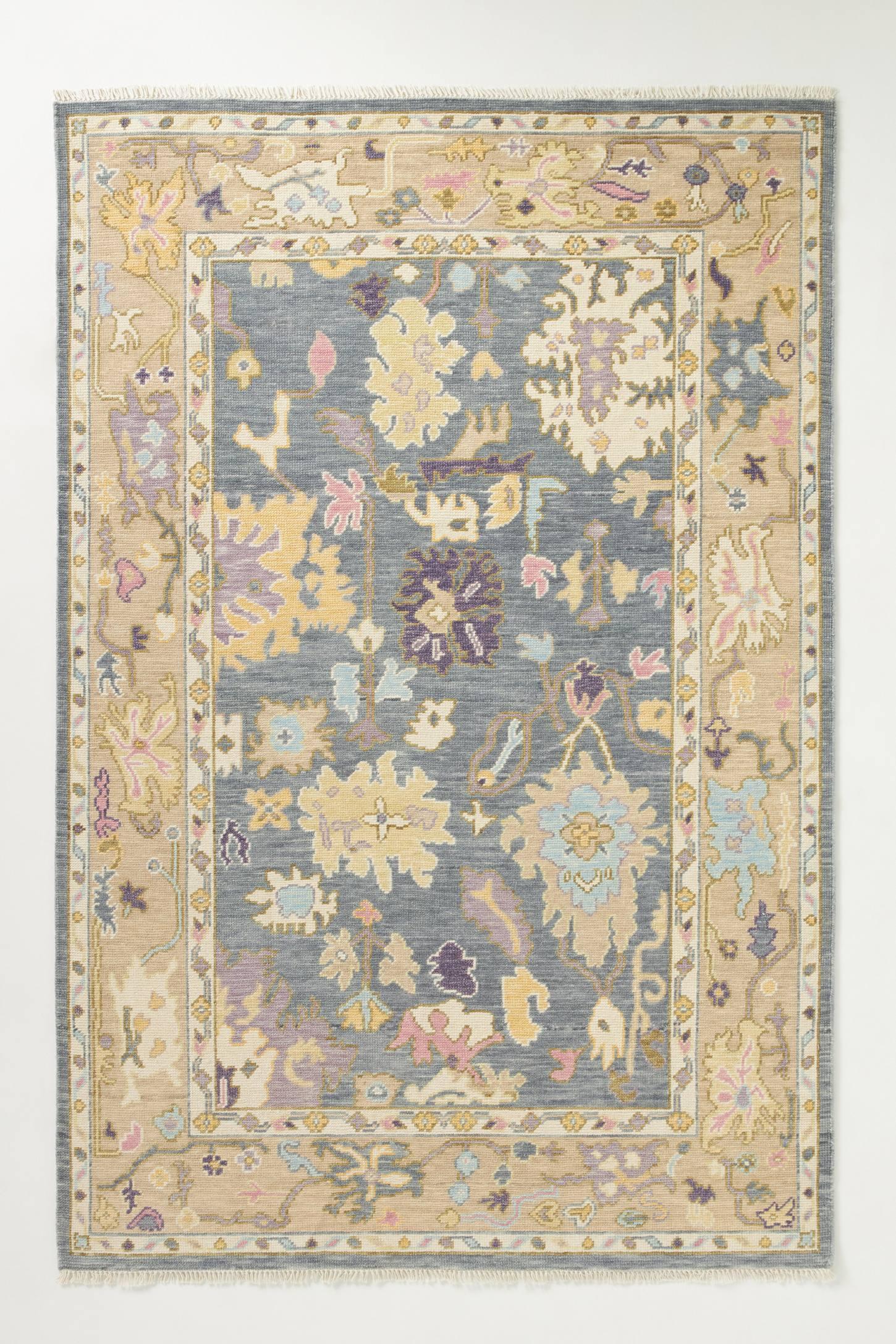 Karina Hand-Knotted Blue and Beige Wool Floral Area Rug