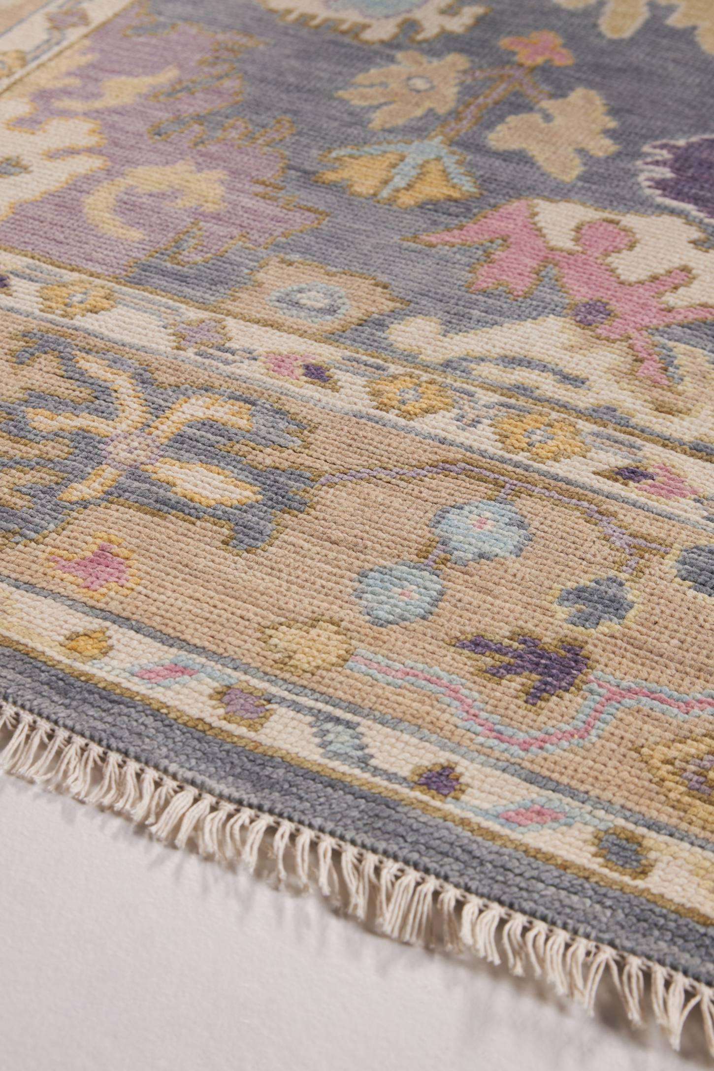 Karina Hand-Knotted Blue and Beige Wool Floral Area Rug