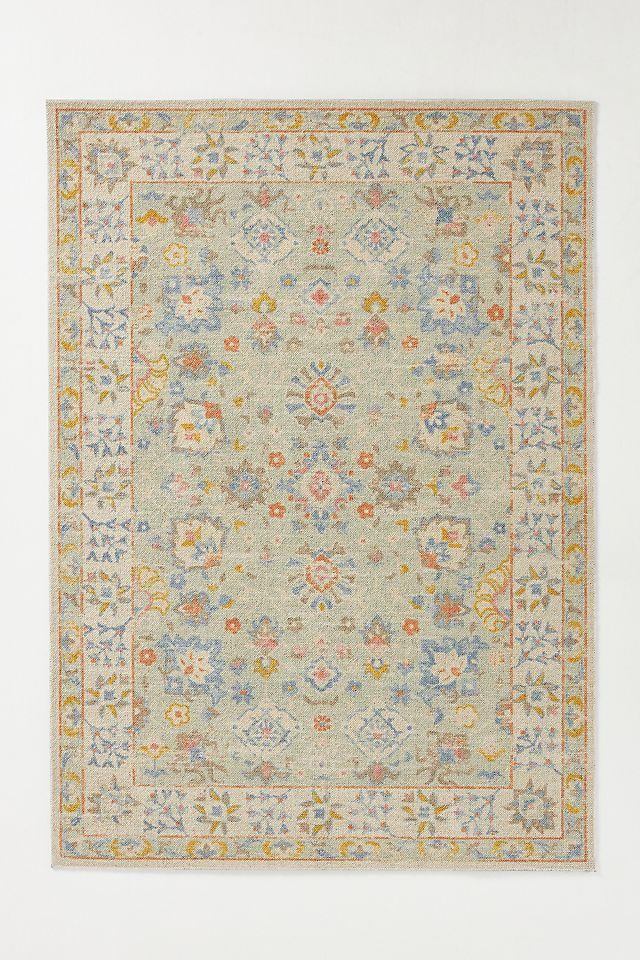 3'3"x5' Floral Loomed Accent Rug Light Blue - Momeni: Traditional Wool & Nylon Botanical Design, Low Pile, Indoor Use