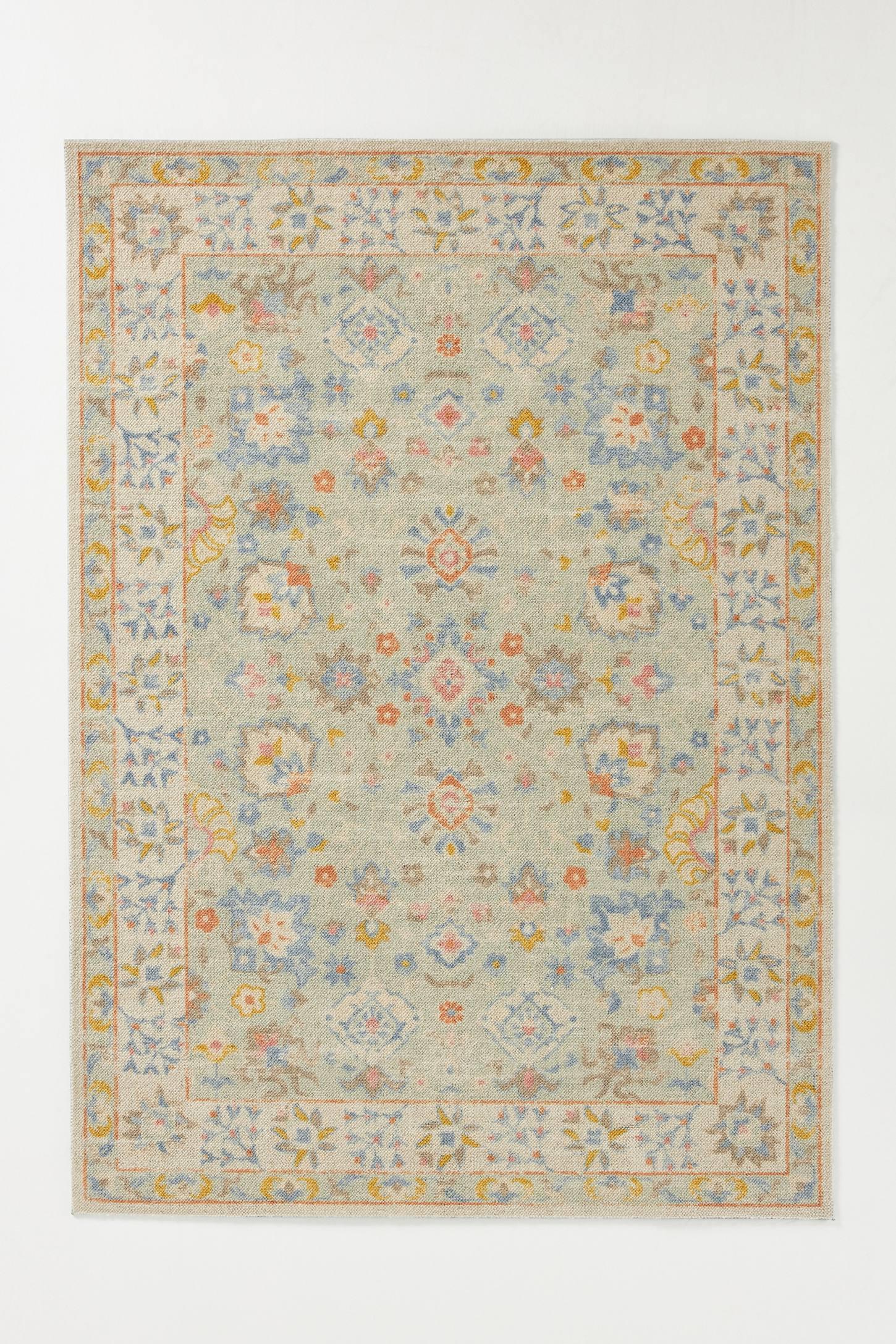 3'3"x5' Floral Loomed Accent Rug Light Blue - Momeni: Traditional Wool & Nylon Botanical Design, Low Pile, Indoor Use