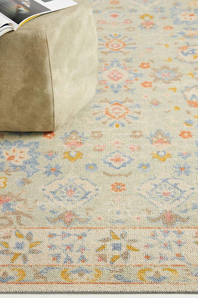 3'3"x5' Floral Loomed Accent Rug Light Blue - Momeni: Traditional Wool & Nylon Botanical Design, Low Pile, Indoor Use