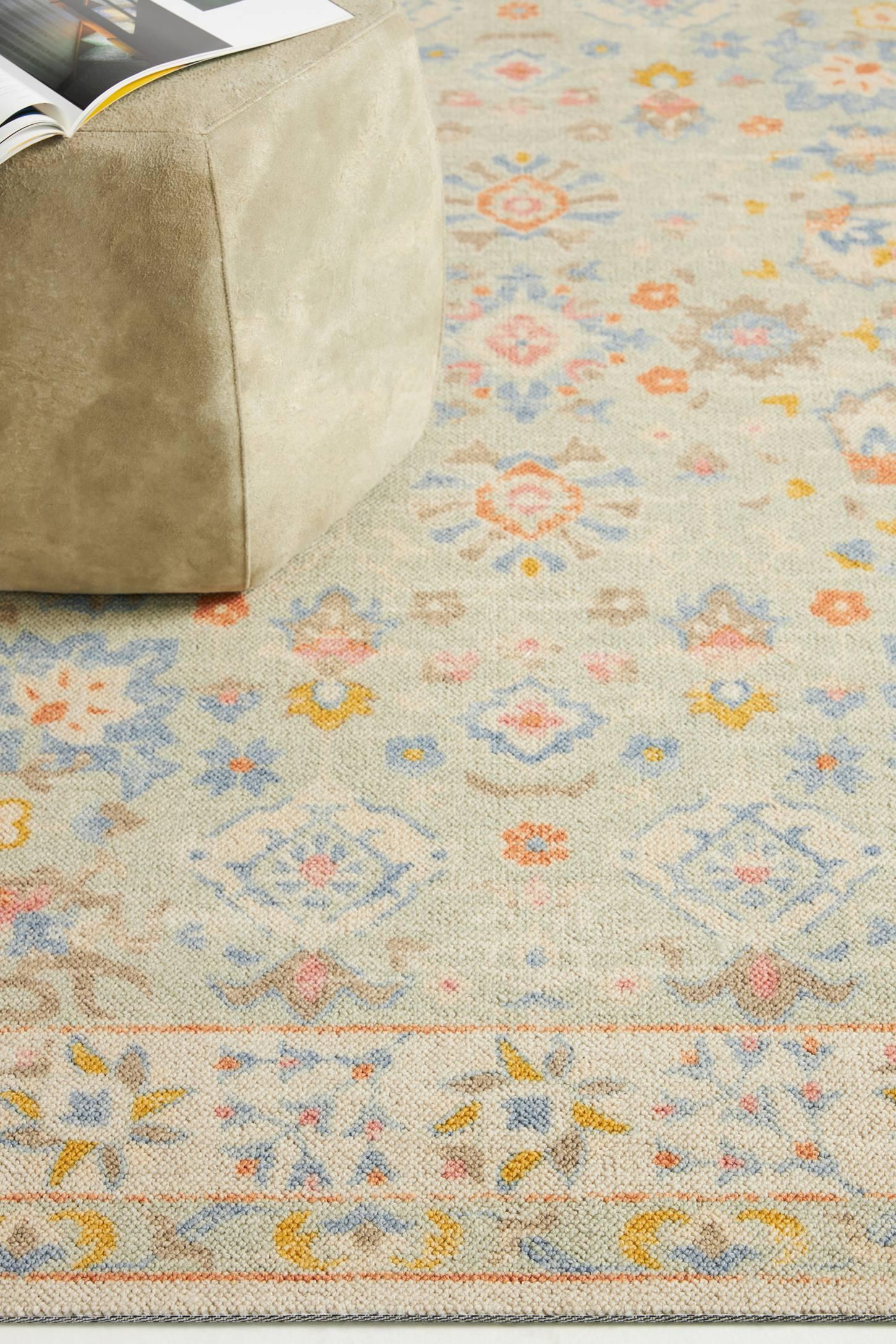 3'3"x5' Floral Loomed Accent Rug Light Blue - Momeni: Traditional Wool & Nylon Botanical Design, Low Pile, Indoor Use