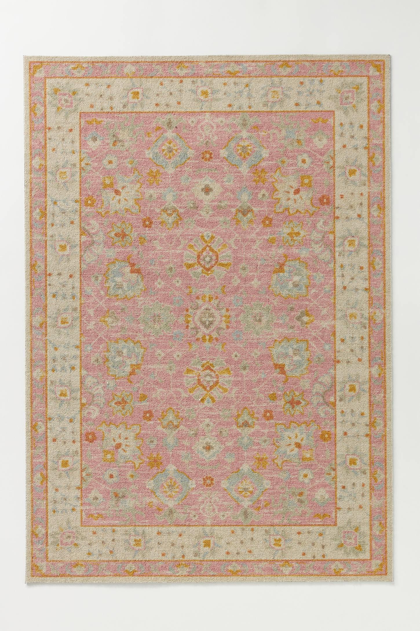 9'9"x12'6" Anatolia Riylnn Area Rug Pink - Momeni: Bohemian Floral Wool & Nylon, Low Pile, Indoor Use