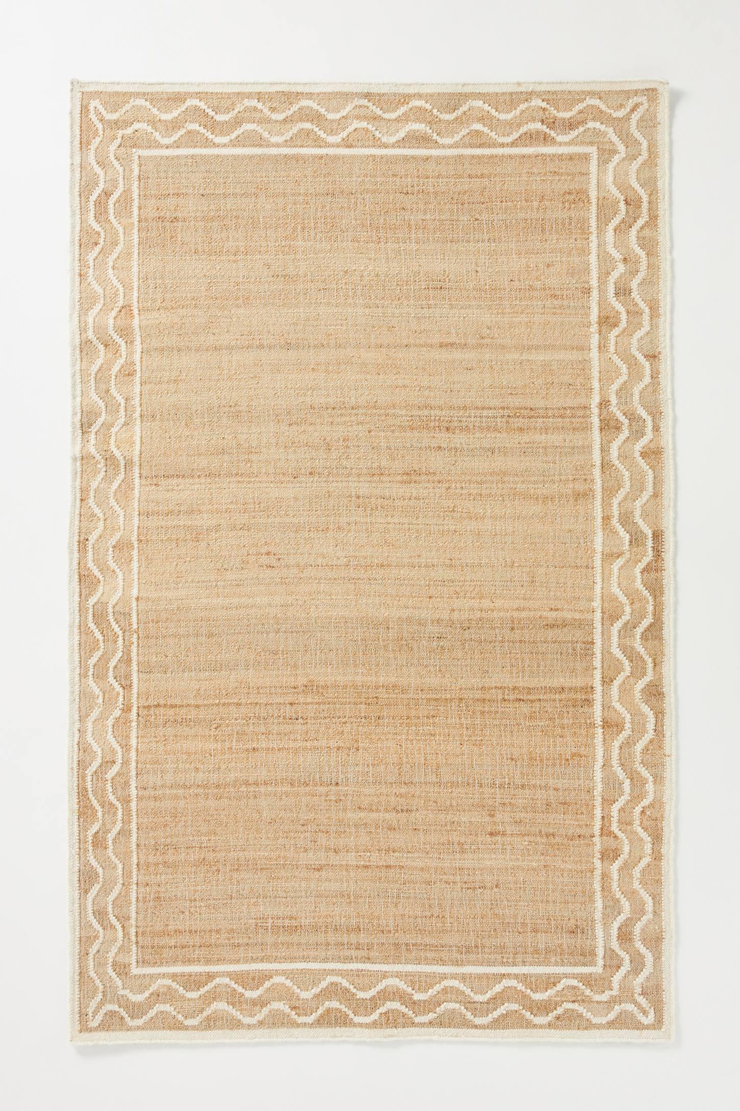 Natural Beige and White Wool Jute Runner Rug