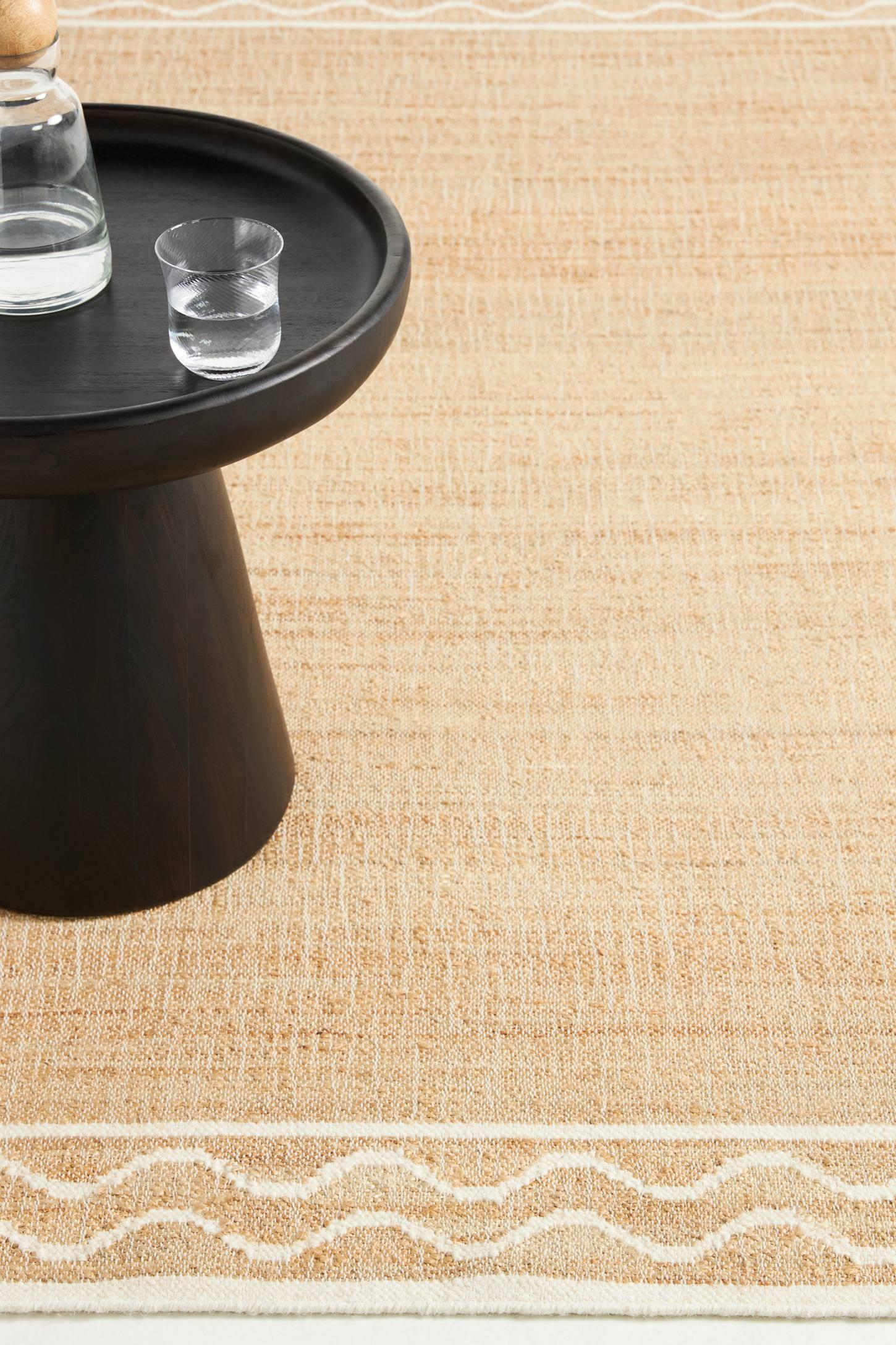 Natural Beige and White Wool Jute Runner Rug