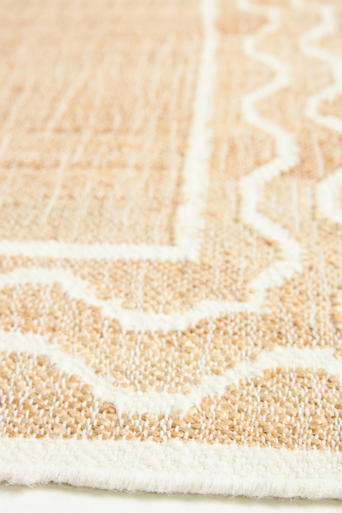 Natural Beige and White Wool Jute Runner Rug