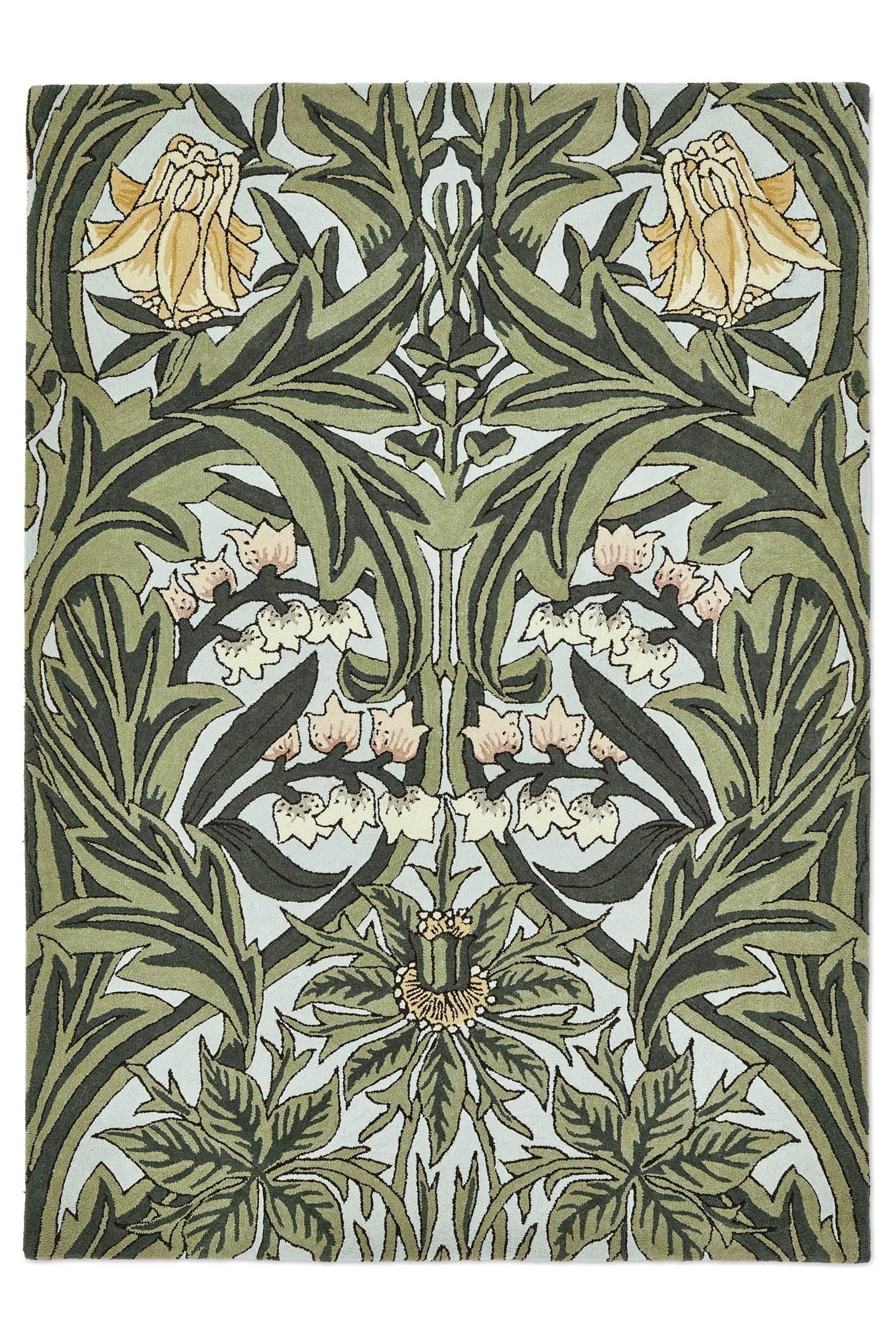 Hand-Tufted Green Floral Wool Rectangular Area Rug