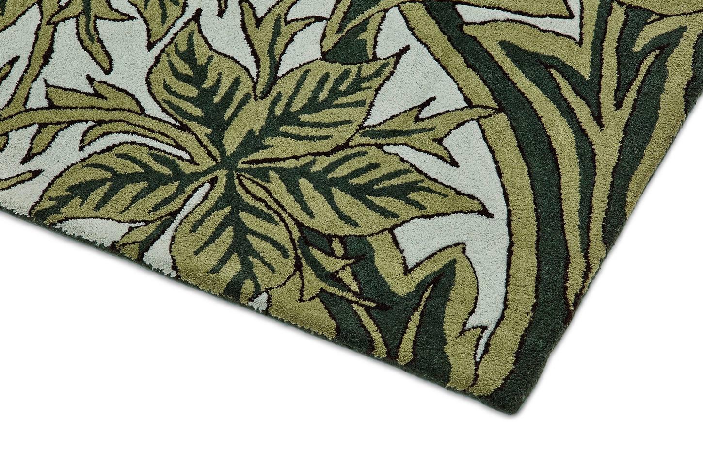 Hand-Tufted Green Floral Wool Rectangular Area Rug