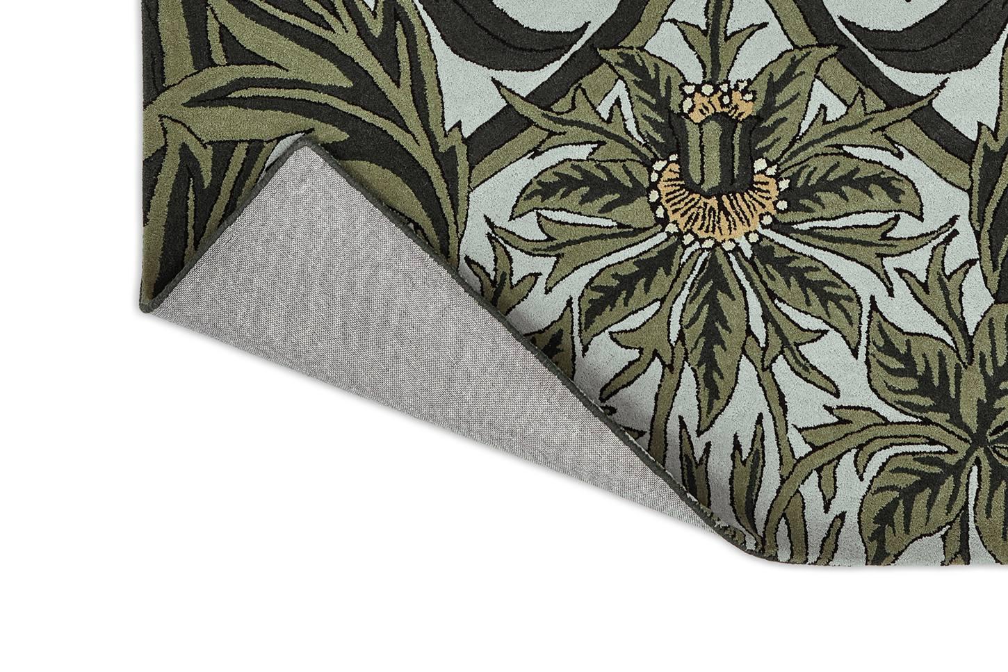 Hand-Tufted Green Floral Wool Rectangular Area Rug