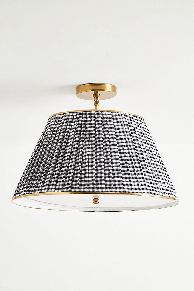 Lee Brass 24" Ruched Printed Semi-Flush Mount Pendant Light