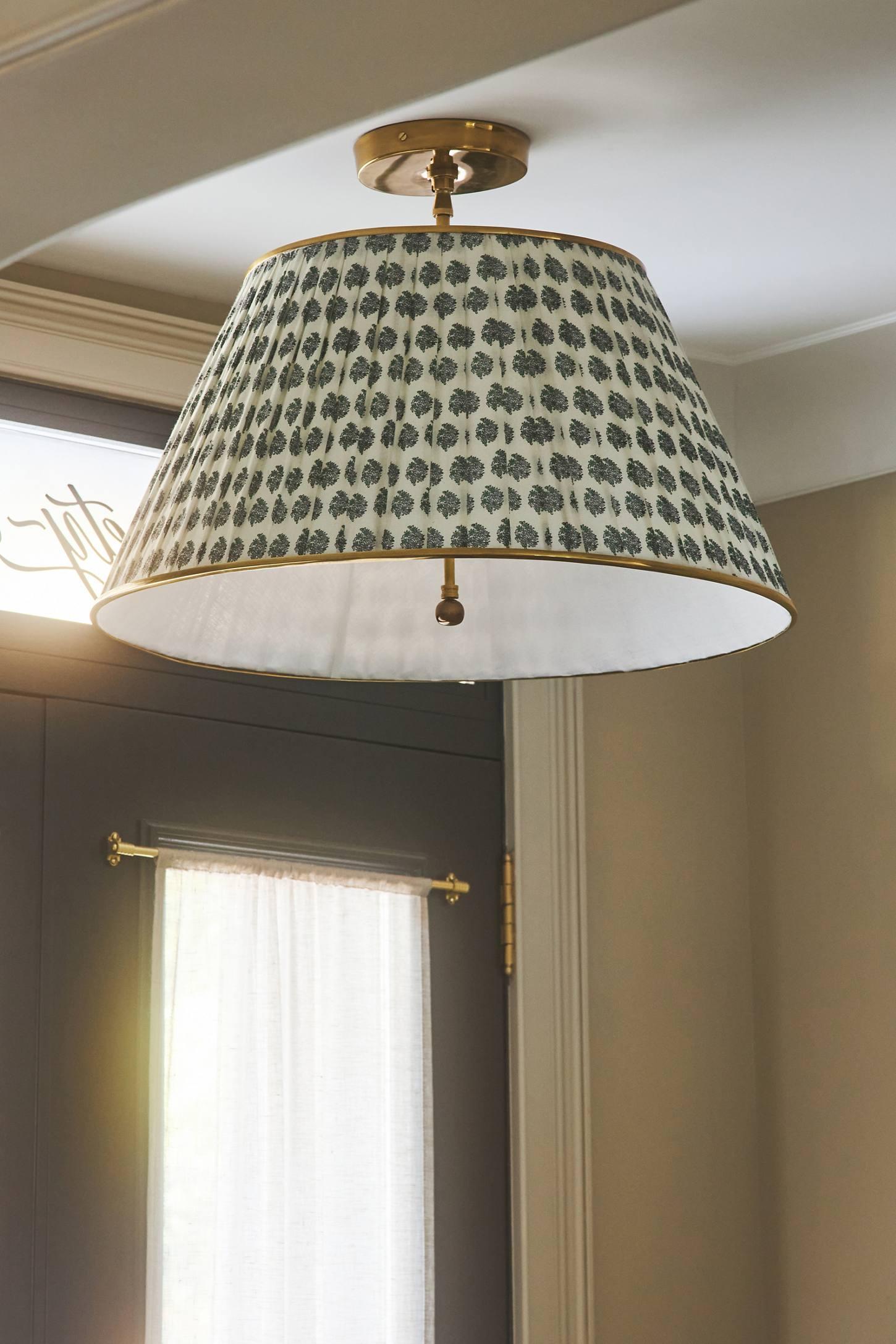 Lee Brass 24" Ruched Printed Semi-Flush Mount Pendant Light