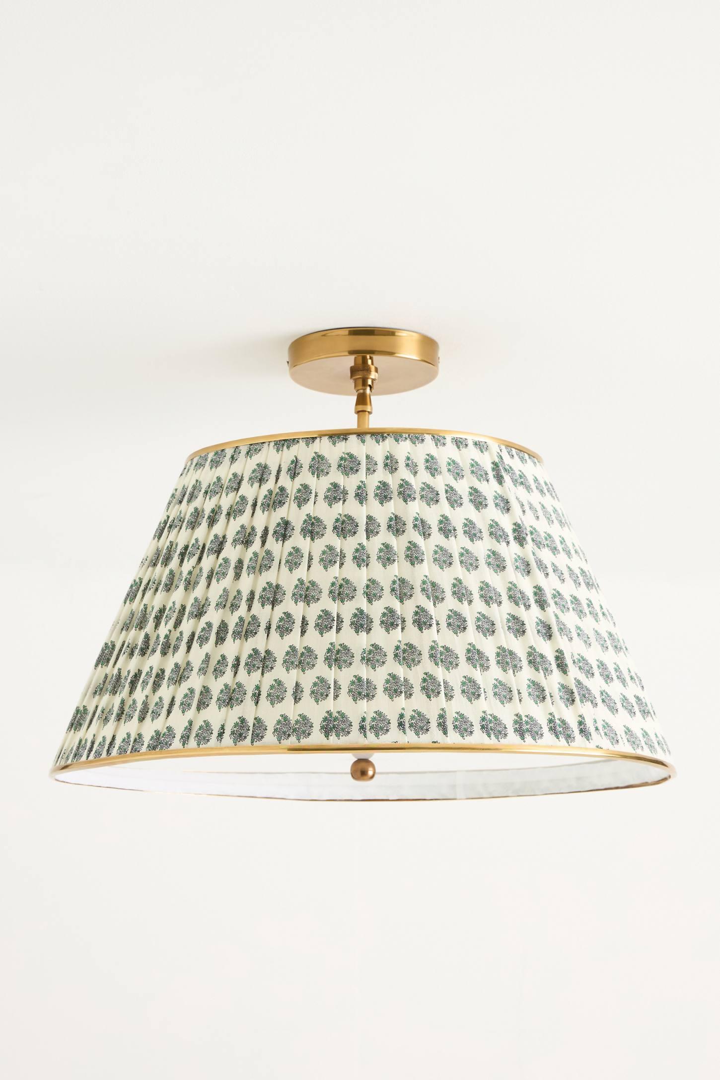 Lee Brass 24" Ruched Printed Semi-Flush Mount Pendant Light