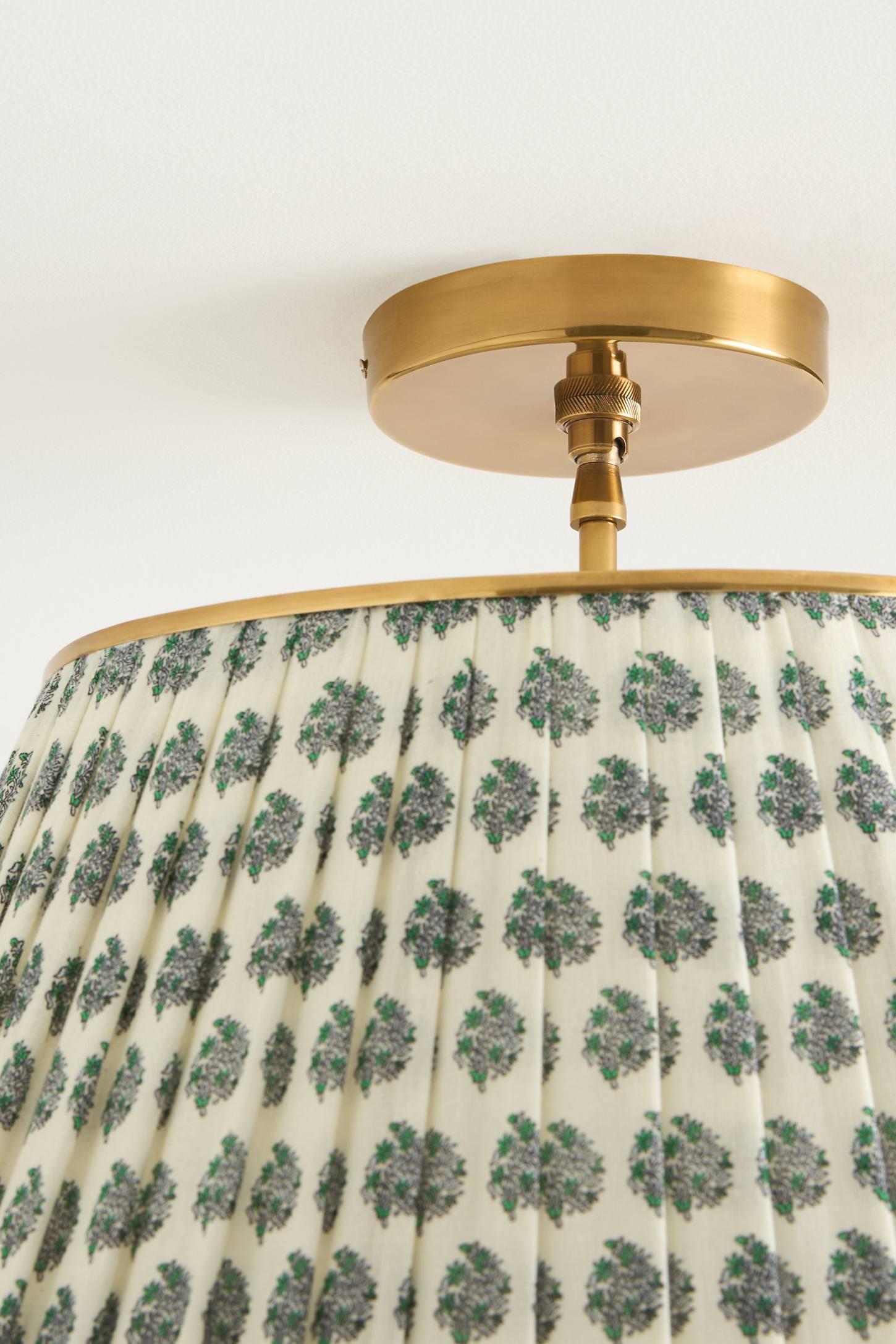 Lee Brass 24" Ruched Printed Semi-Flush Mount Pendant Light