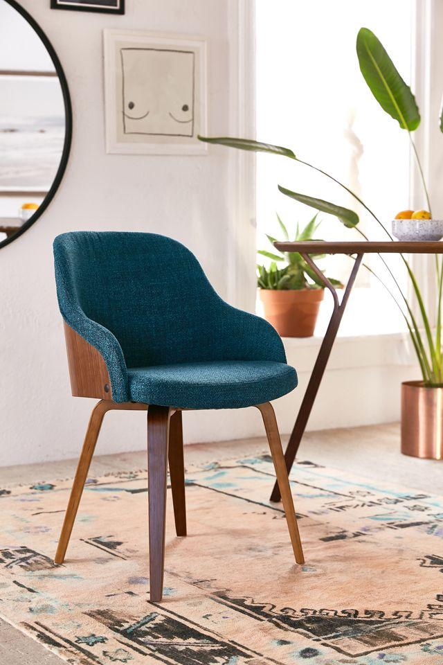 Teal Upholstered Scandinavian Arm Chair with Wood Frame