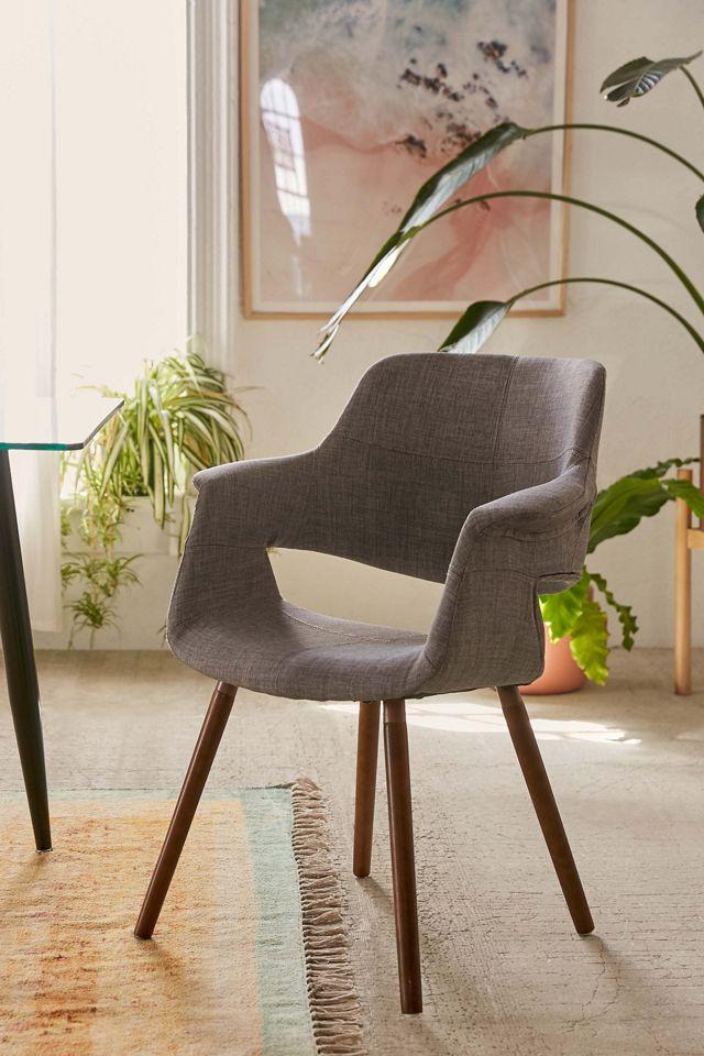 Mid-Century Modern Light Grey Parsons Arm Chair with Walnut Wood Legs