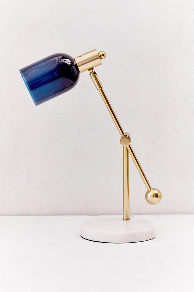 Marcel Adjustable White, Gold, and Blue Glass Table Lamp