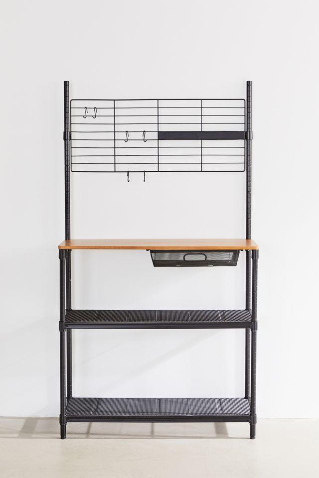 Modern Black Steel Kitchen Baker's Rack with Wood Cutting Board