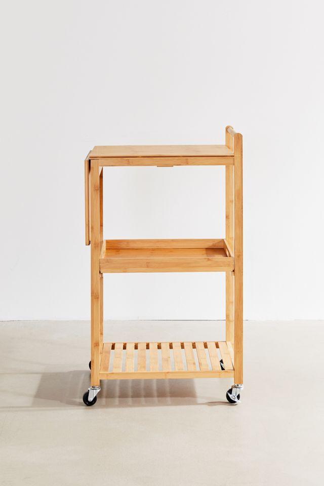 Compact Bamboo Drop-Leaf Kitchen Cart with Locking Casters and Storage