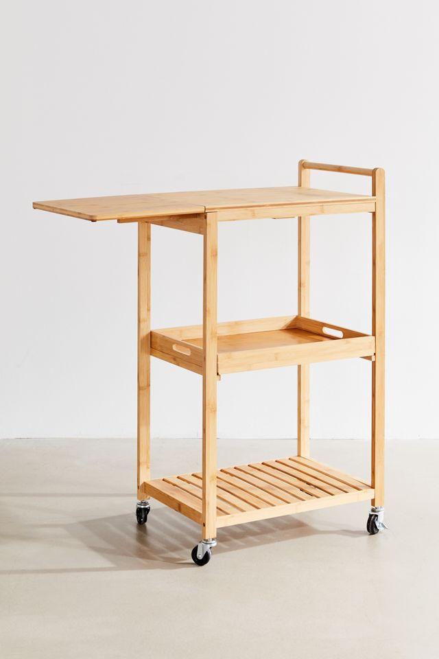 Compact Bamboo Drop-Leaf Kitchen Cart with Locking Casters and Storage